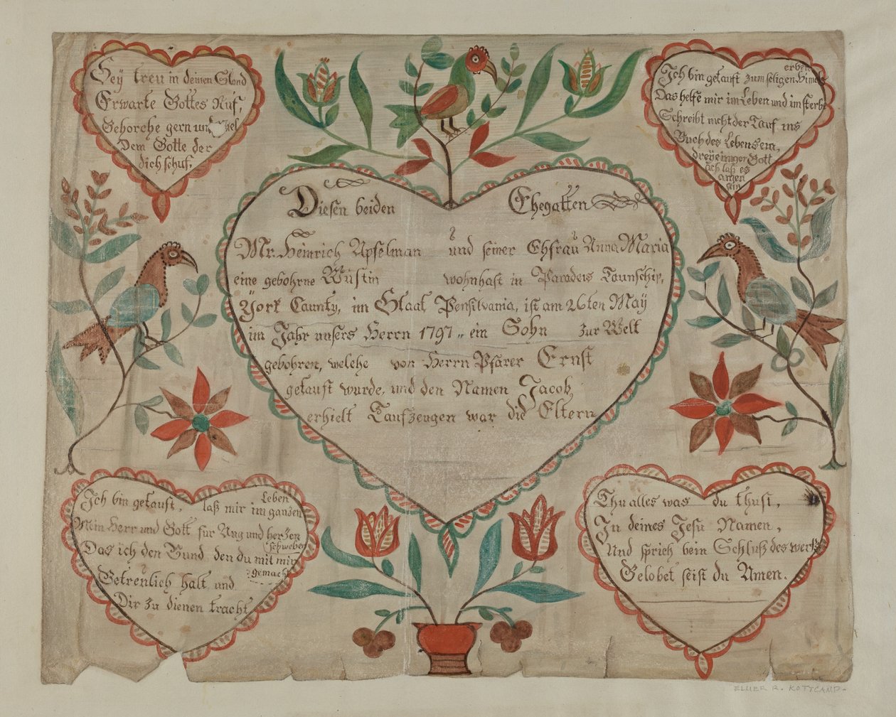 Certificado de nacimiento y bautismo alemán de Pa., c. 1940 de Elmer R. Kottcamp