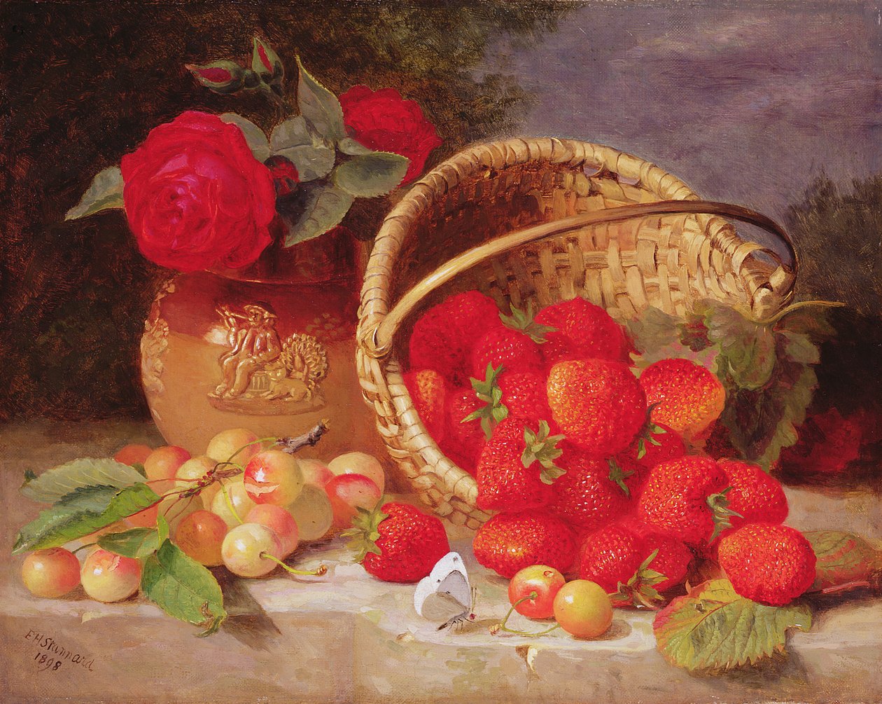 Naturaleza muerta de cesta con fresas y cerezas, 1898 de Eloise Harriet Stannard