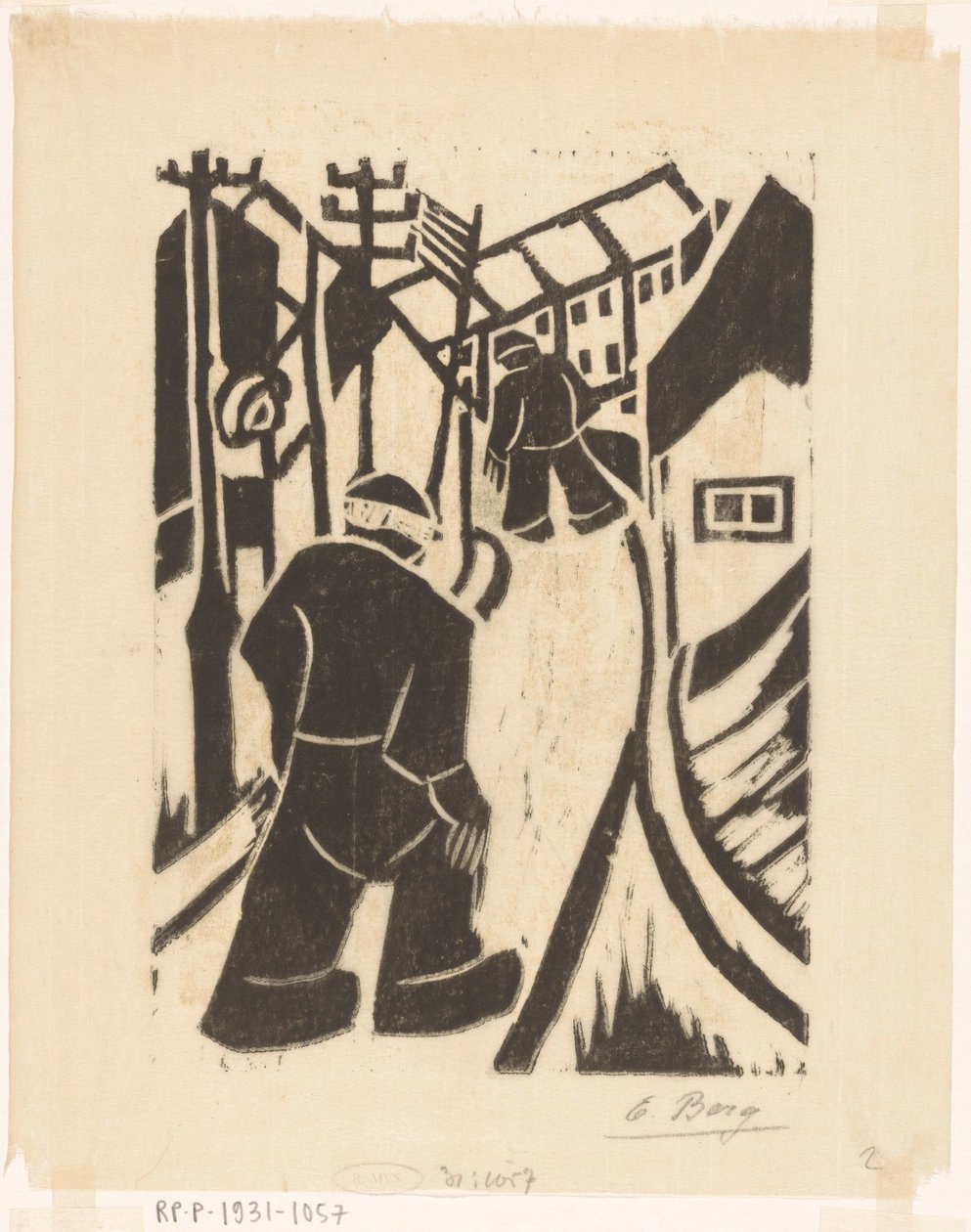Dos figuras en la calle del pueblo de Else Berg (signed by artist)