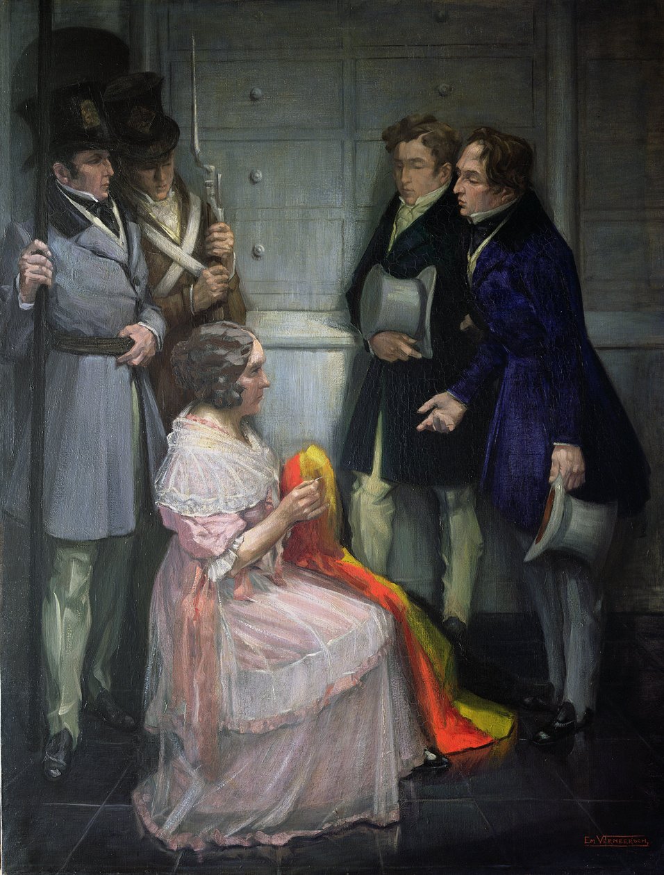 La Sra. Abst creando la primera bandera belga, c.1830 de Em Vermeersch