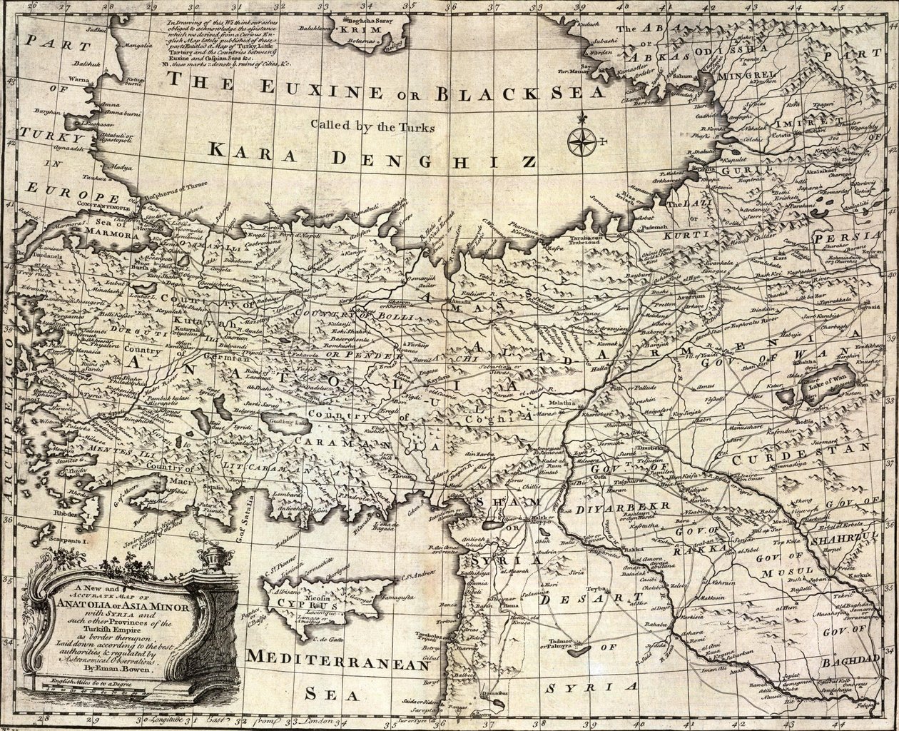 de Anatolia o Asia Menor, con Siria y otras provincias del Imperio Turco que la bordean de Emanuel Bowen