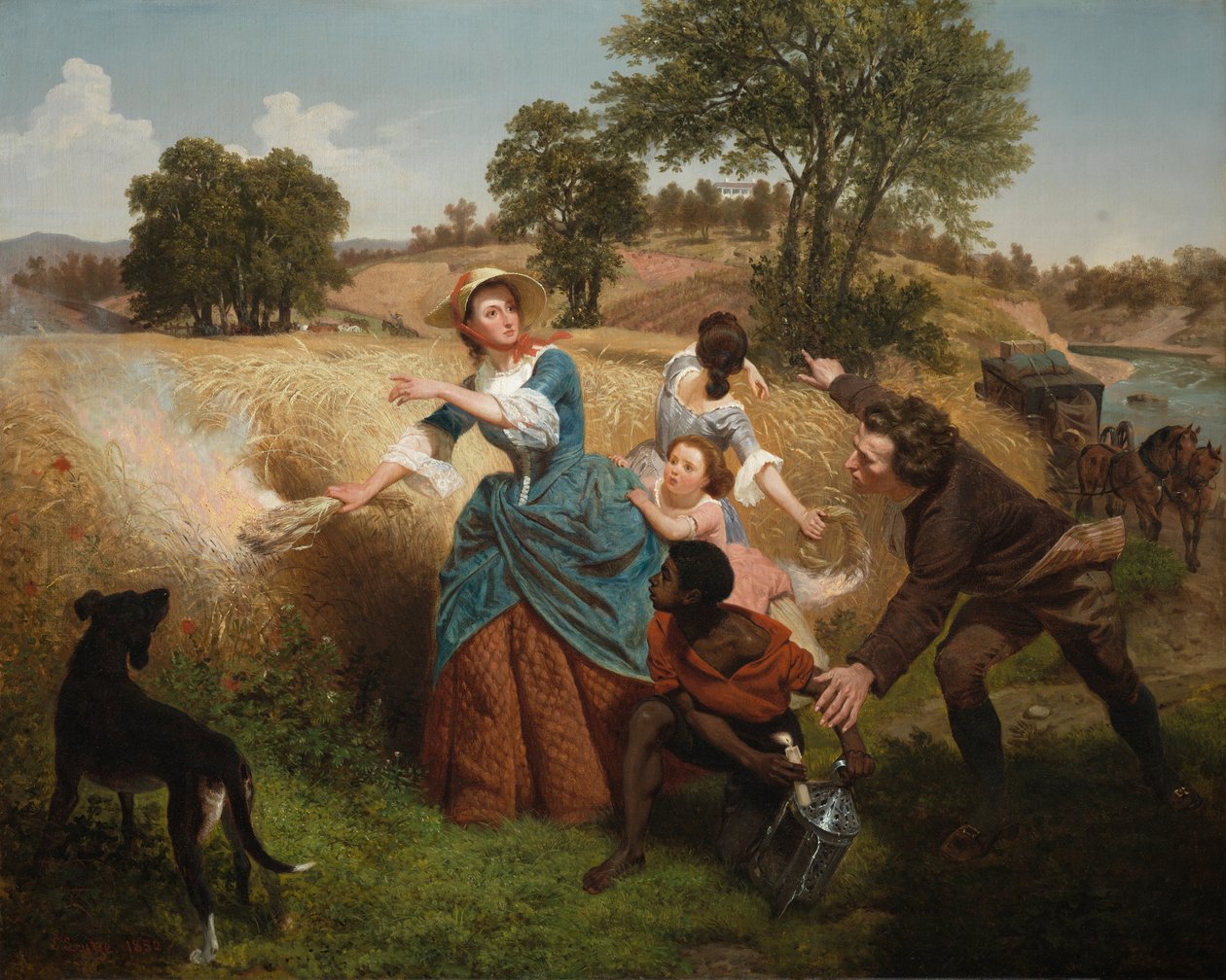 La señora Schuyler quemando sus campos de trigo ante la llegada de los británicos de Emanuel Gottlieb Leutze