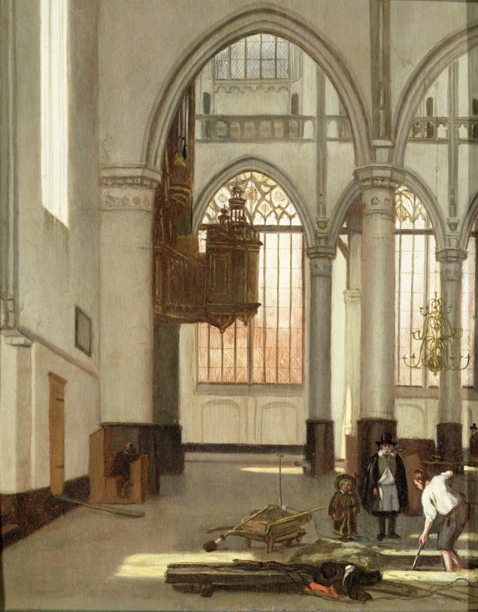 Sepultureros en el extremo oeste de la Oude Kerk, Ámsterdam de Emanuel de Witte