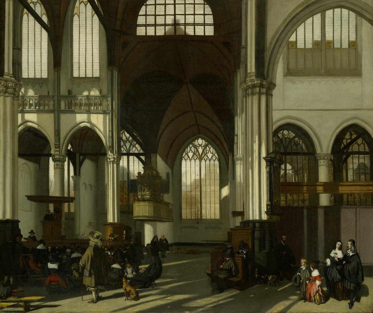 Interior de la Oude Kerk de Ámsterdam, vista a través del transepto hacia el norte de Emanuel de Witte