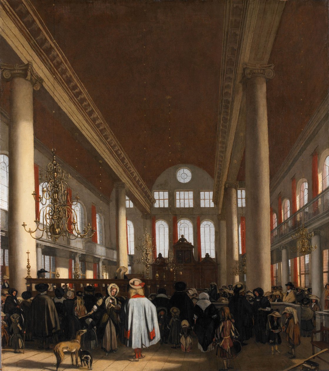 Interior de la Sinagoga Portuguesa en Ámsterdam de Emanuel de Witte