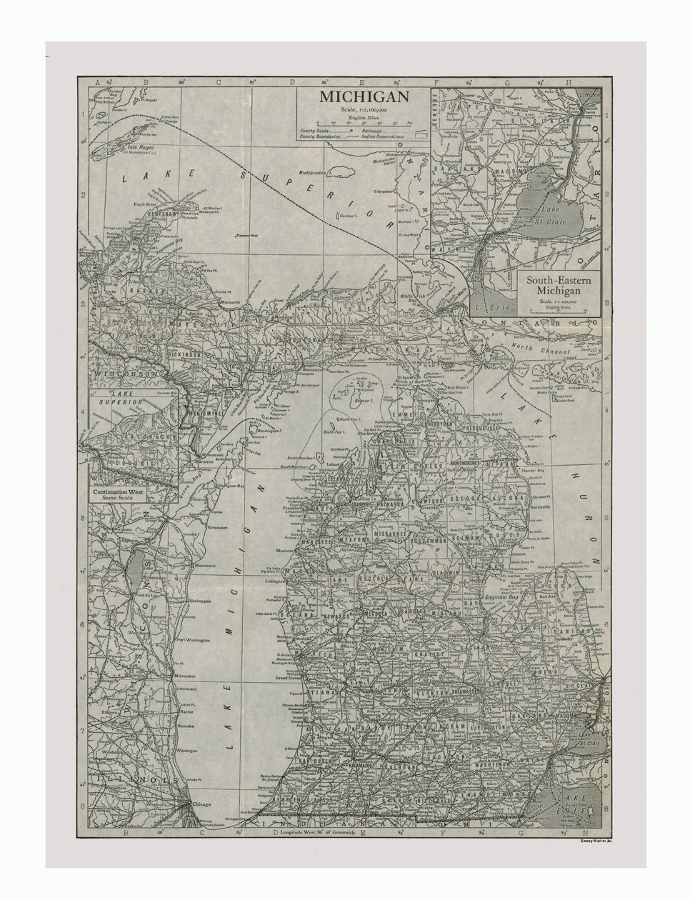 Mapa de Michigan, EE.UU., c1900 de Emery Walker