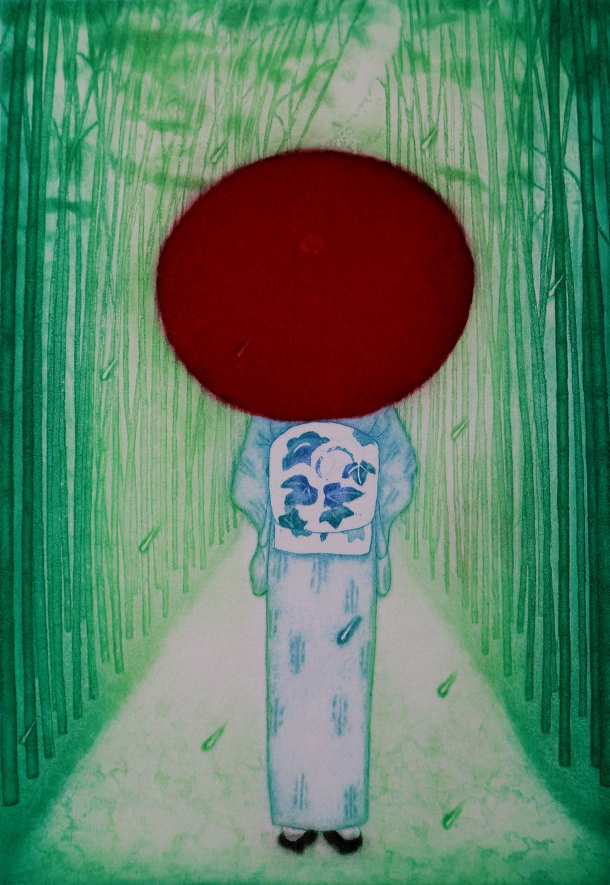 Paraguas rojo, 2007 (aguafuerte) de Emiko Aida