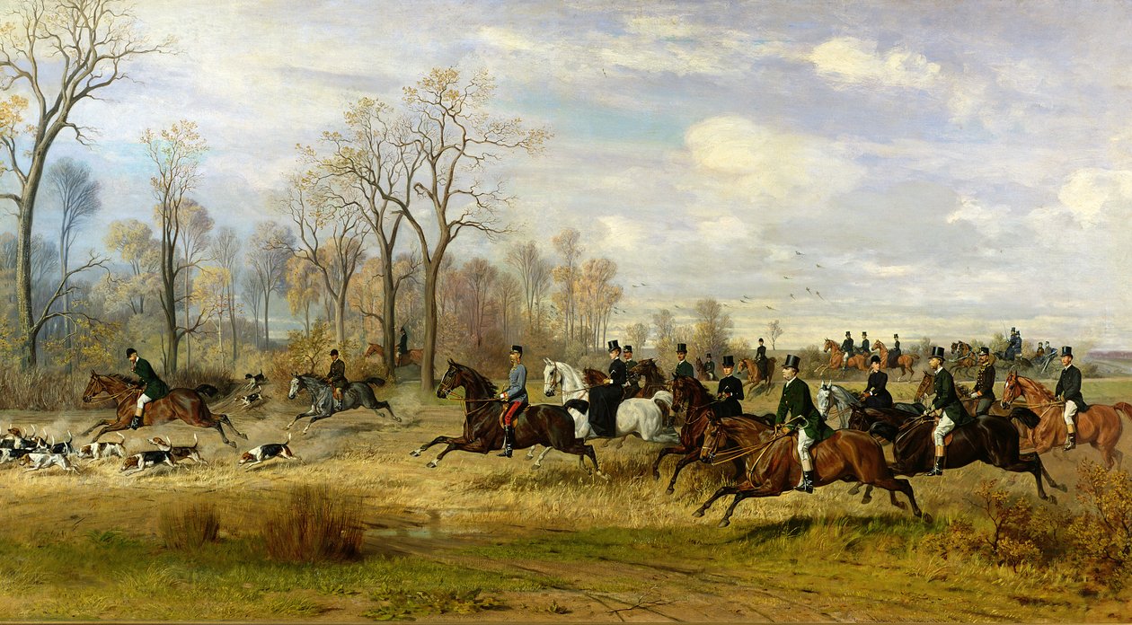 El emperador Francisco José I de Austria cazando con la condesa Larisch en Silesia, 1882 de Emil Adam