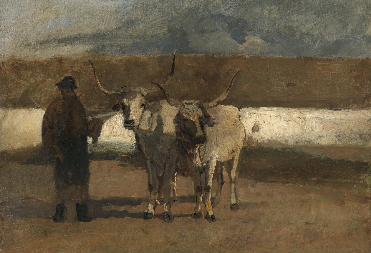 Campesino con yunta de bueyes de Emil Jakob Schindler