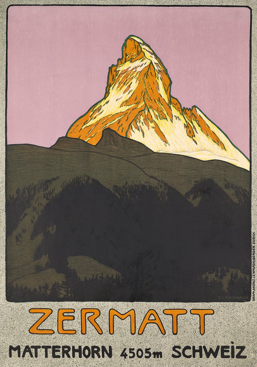 Cartel publicitario de Zermatt, Suiza de Emil Cardinaux