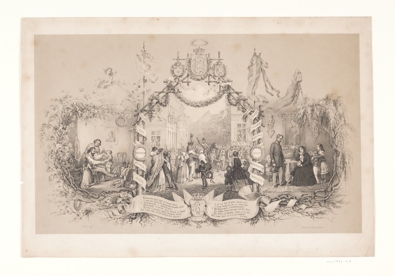 Hoja conmemorativa del regreso de las tropas después de la guerra de 1848-1850 de Emil Ditlev Bærentzen