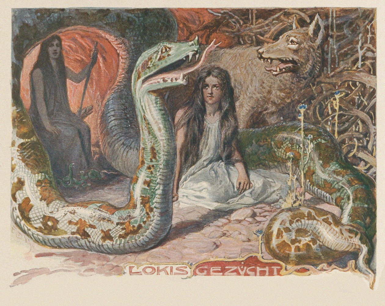 La cría de Loki. Desde el Valhalla: Dioses de los Teutones de Emil Doepler