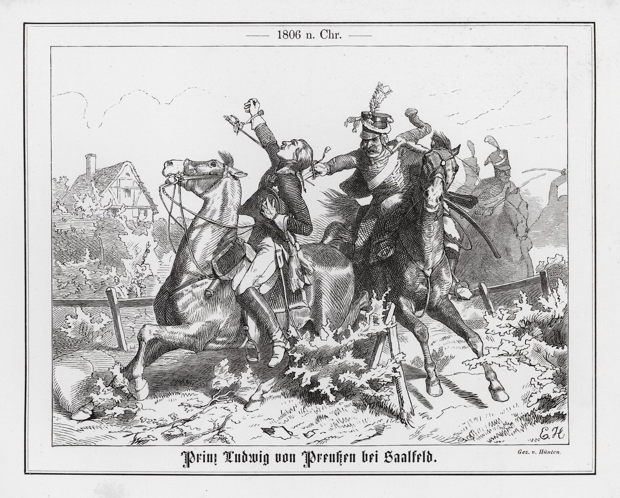 Muerte del príncipe Luis Fernando de Prusia en la batalla de Saalfeld de Emil Huenten