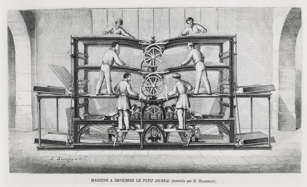 La máquina de impresión en Le Petit Journal, c.1860-70 de Emile Bourdelin