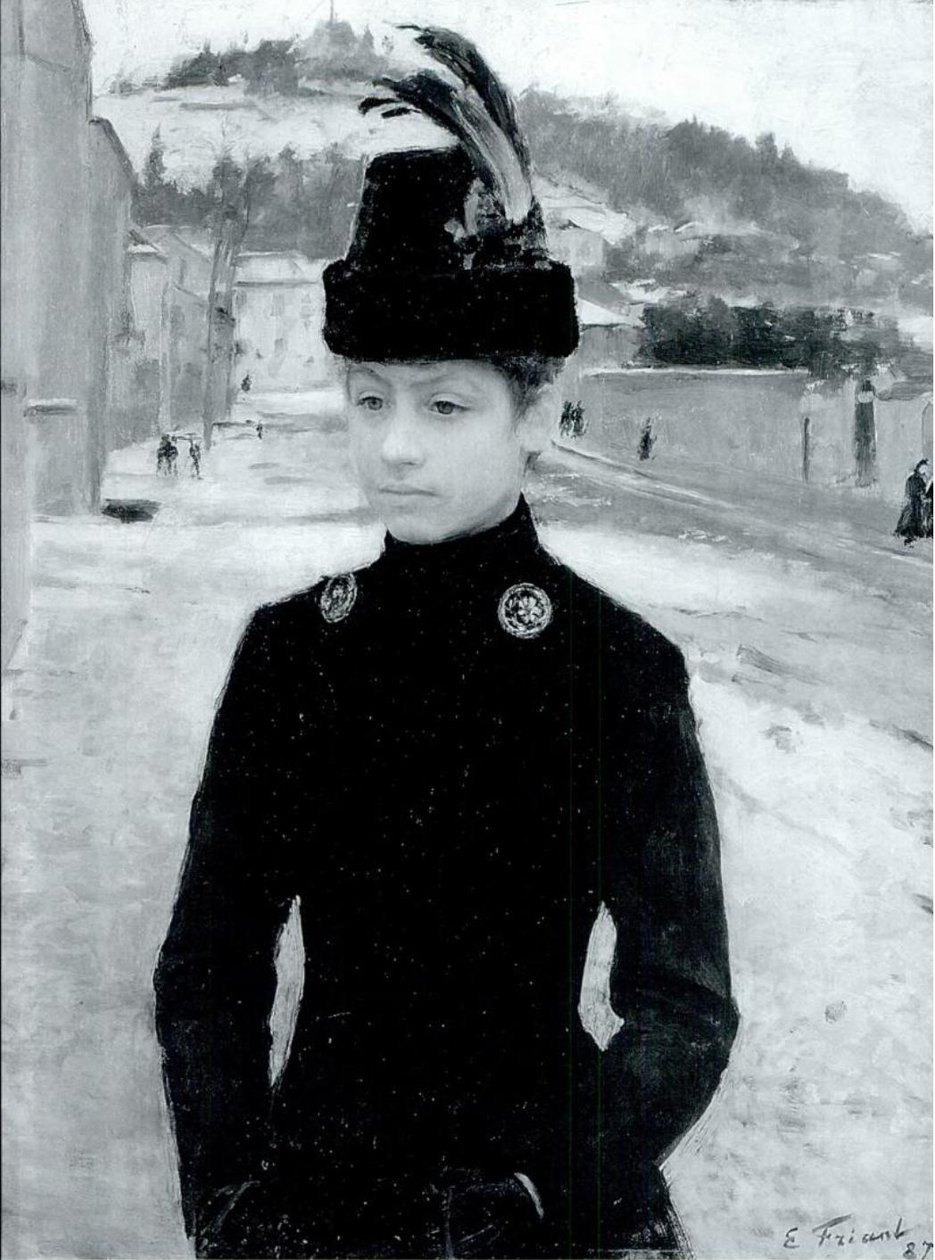 Joven de Nancy en un paisaje nevado de Emile Friant