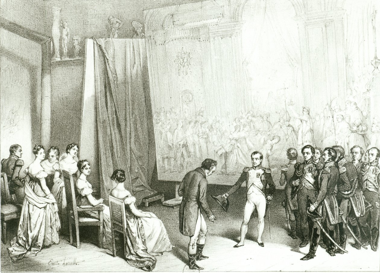 Napoleón I (1769-1821) visitando el estudio de David, 4 de enero de 1808, c.1838 de Emile Lassalle