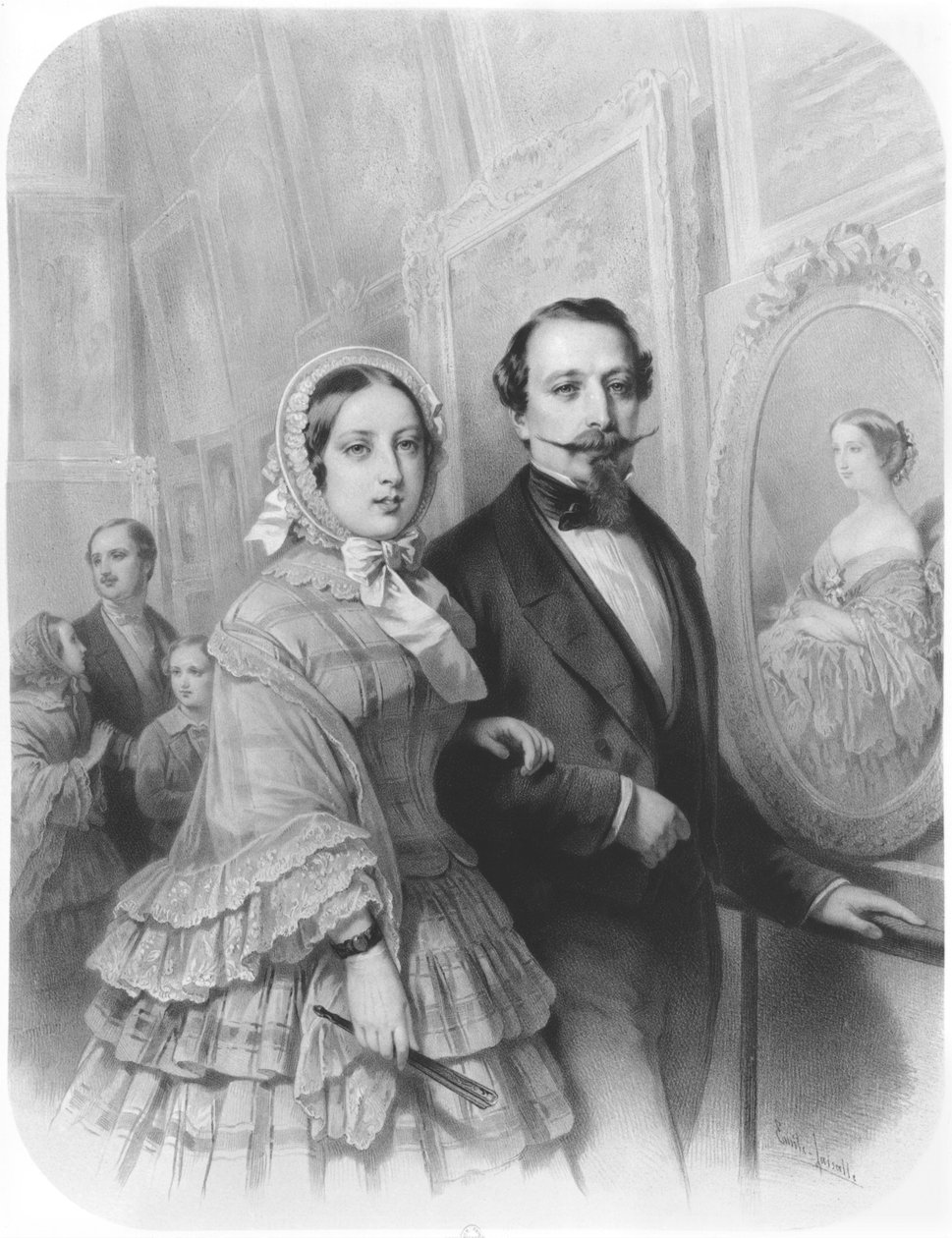 La Reina Victoria y Napoleón III, emperador de Francia, visitando la galería de arte de la Exposición Universal en París el 20 de agosto de 1855 (después de H. Holfeld) de Emile Lassalle