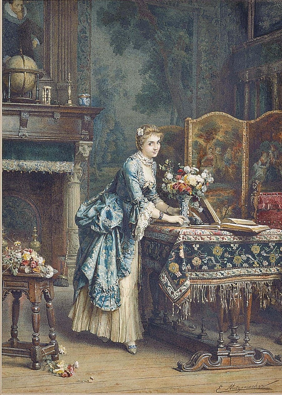 Arreglando flores de Emile Pierre Metzmacher