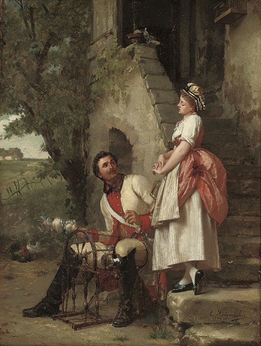 La lección de hilado de Emile Pierre Metzmacher
