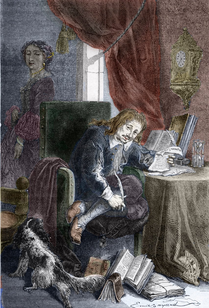Retrato del escritor francés Paul Scarron (1610-1660) autor de comedias burlescas, está representado en una silla de inválido, su esposa Françoise d