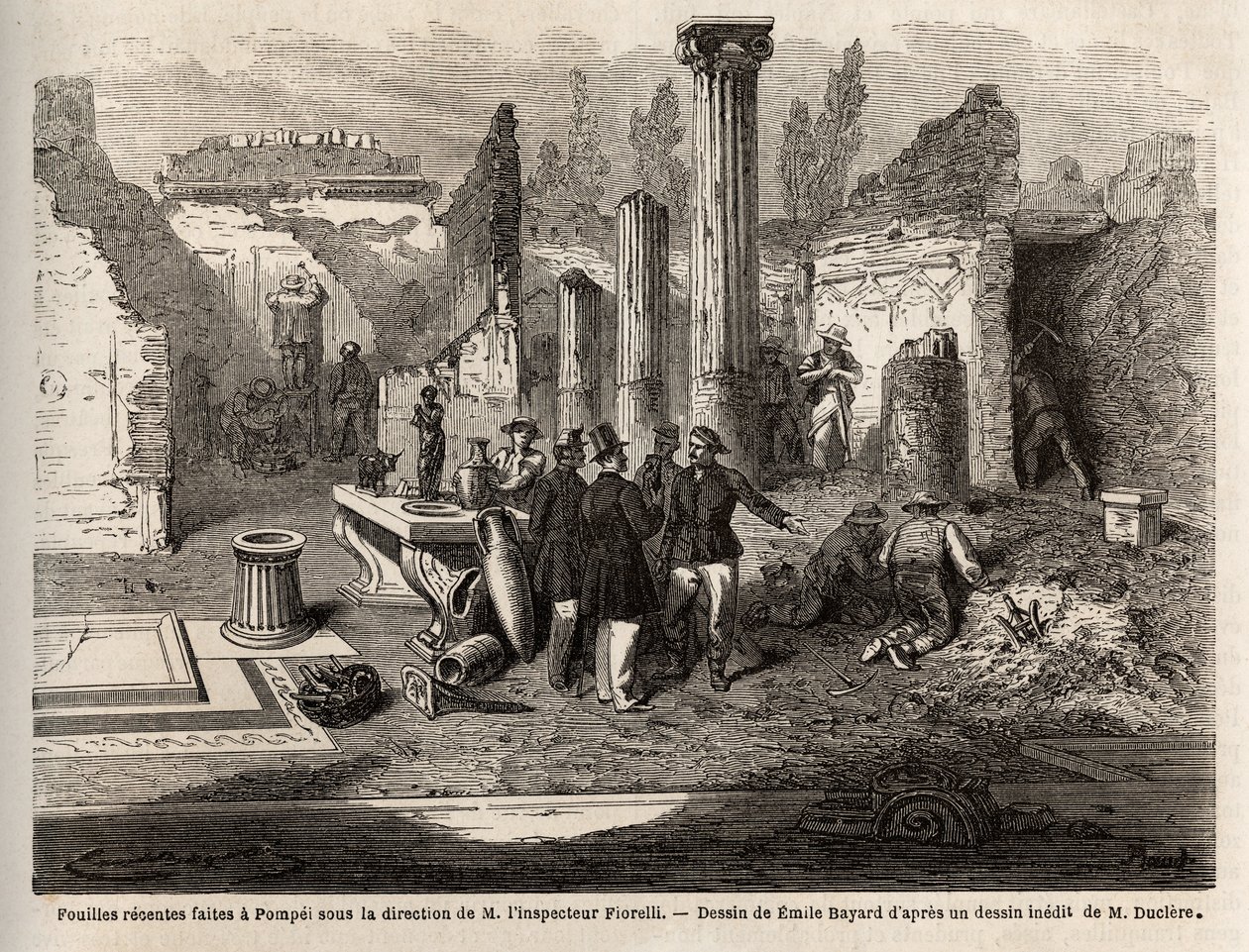 La excavación de Pompeya, bajo la dirección del inspector Fiorelli, ilustración de 