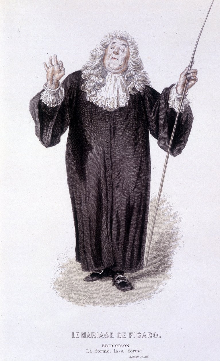 Obra completa de Beaumarchais (1732-1799) por Edouard Fournier. dibujo de Emile Bayard. Ed. Laplace, Sanchez et Cie, París 1876. Este es Brid