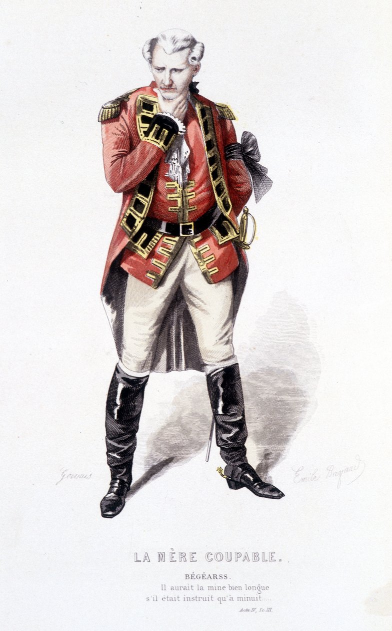 Obra completa de Beaumarchais (1732-1799) por Edouard Fournier. dibujo de Emile Bayard. Ed. Laplace, Sanchez et Cie, París 1876. Este es Begearss en “La madre culpable” de Emile Antoine Bayard