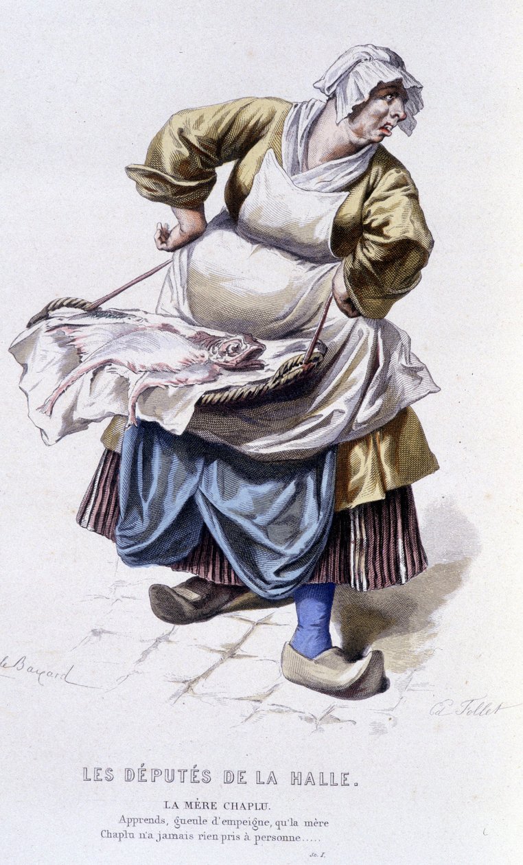 Obra completa de Beaumarchais (1732-1799) por Edouard Fournier. dibujo de Emile Bayard. Ed. Laplace, Sanchez et Cie, París 1876. Esta es la Madre Chaplu en "Los Diputados del Salón" de Emile Antoine Bayard