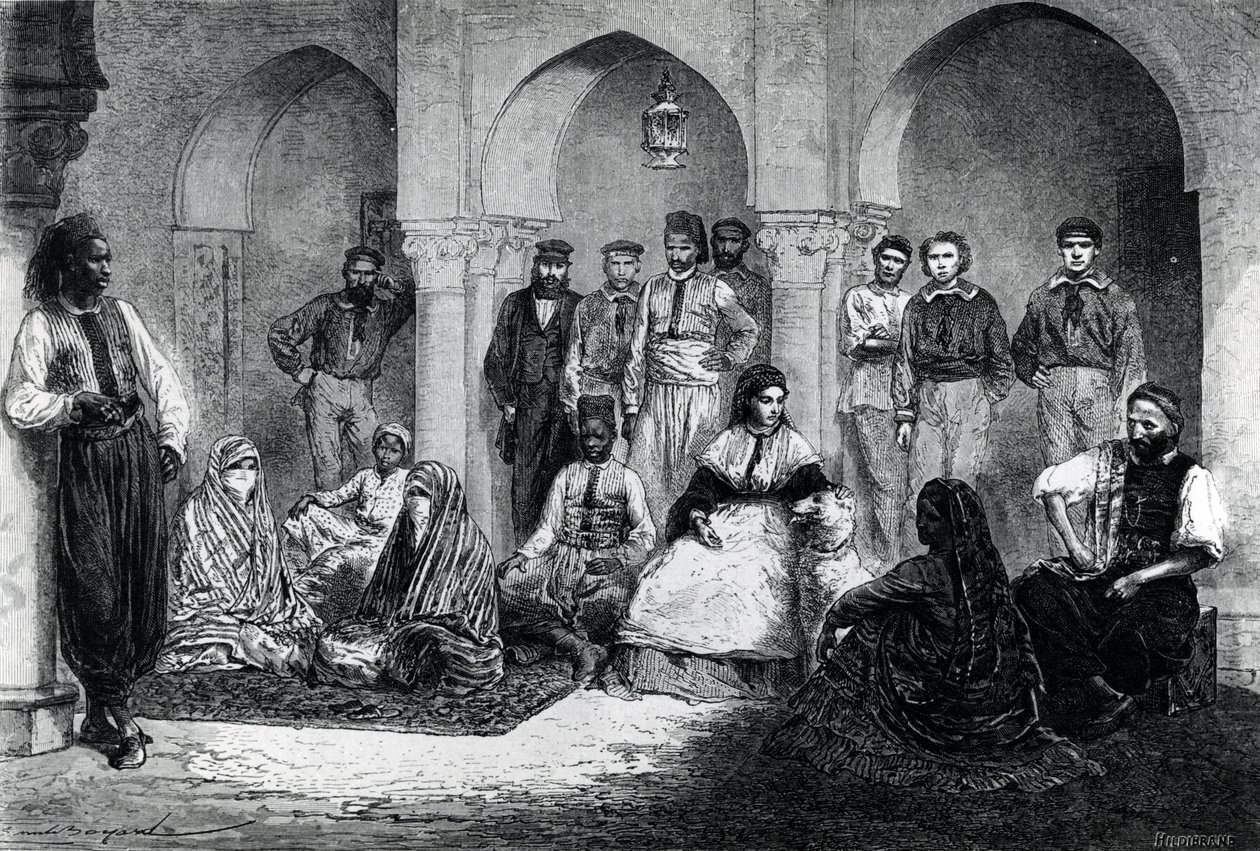 Miss Tinne con su personal doméstico, Argel, ilustración de 