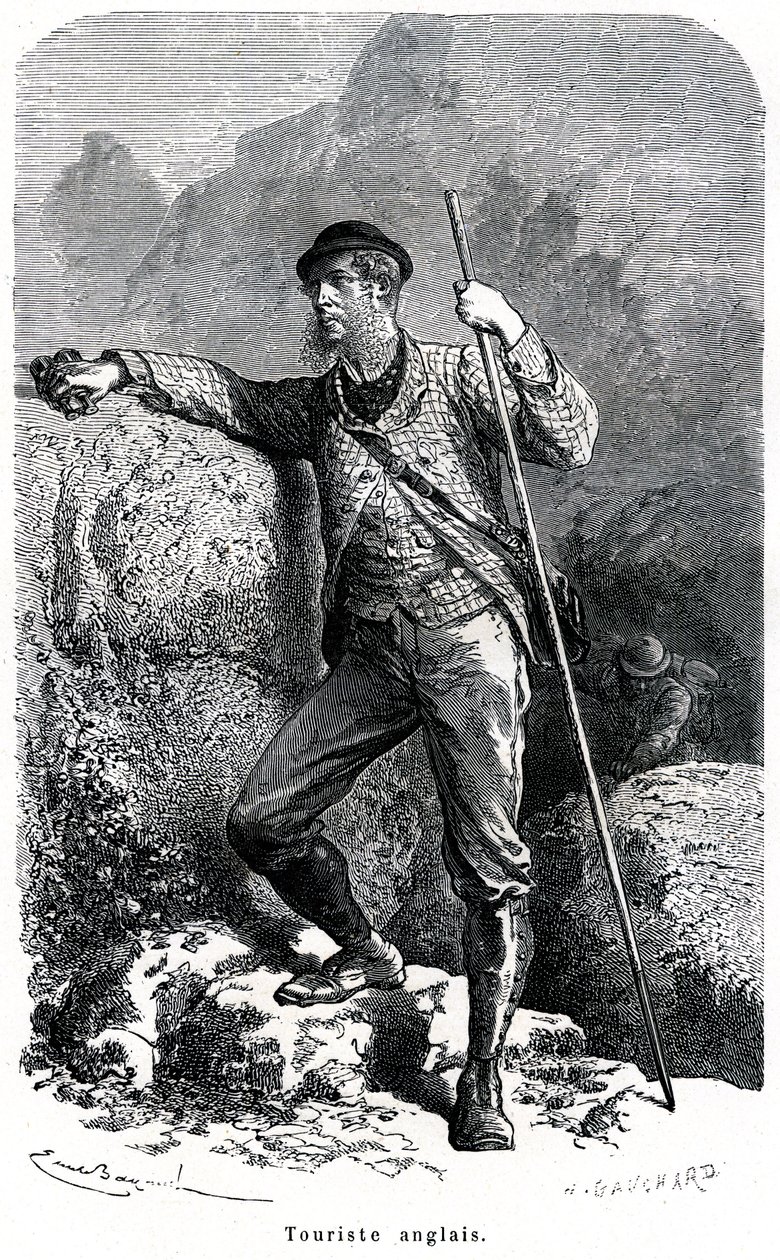 Retrato de turista inglés por Emile Bayard - turismo en el siglo XIX - ilustración del libro “Moors and Characters of Peoples”, edición 1884 de Emile Antoine Bayard