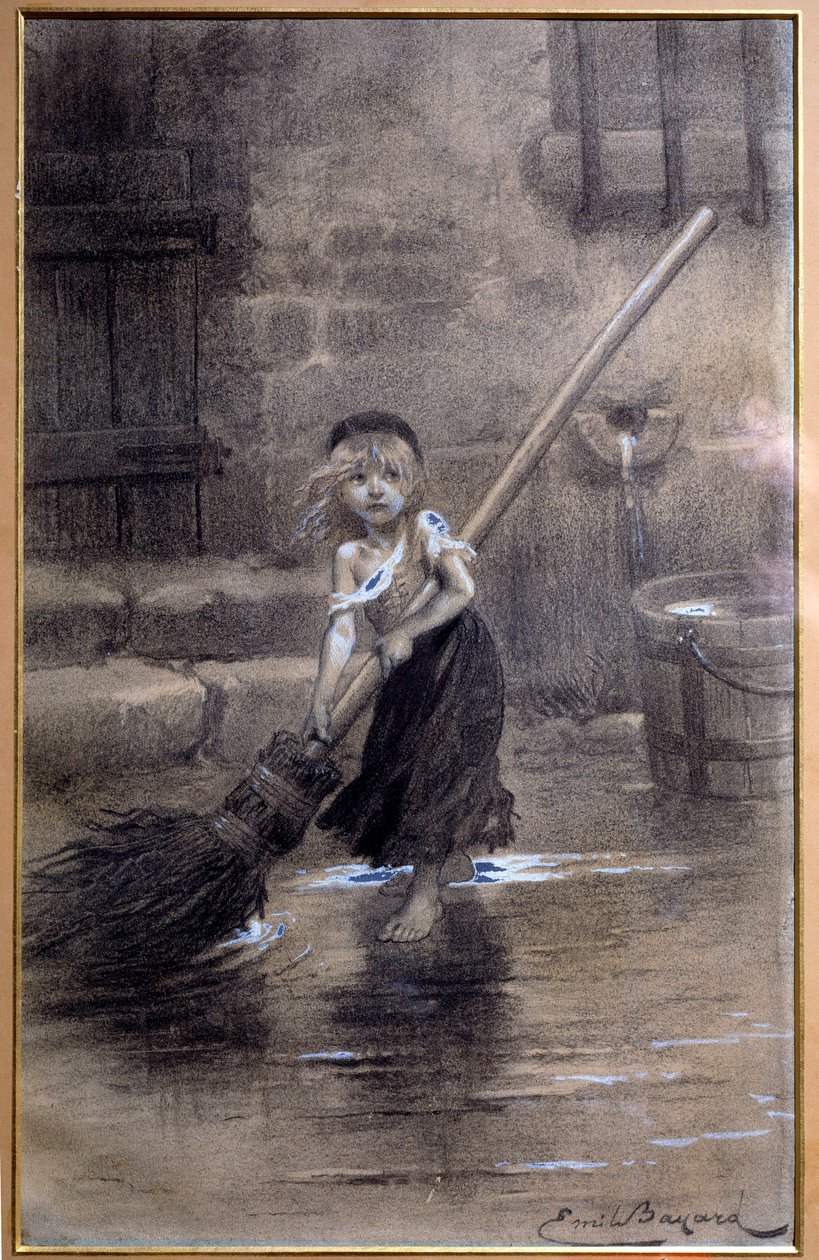 Representación de Cosette, barriendo descalza. Ilustración para Los Miserables de Victor Hugo (1802-1885) por Emile Bayard (1837-1891) siglo XIX. París, Maison Victor Hugo de Emile Antoine Bayard