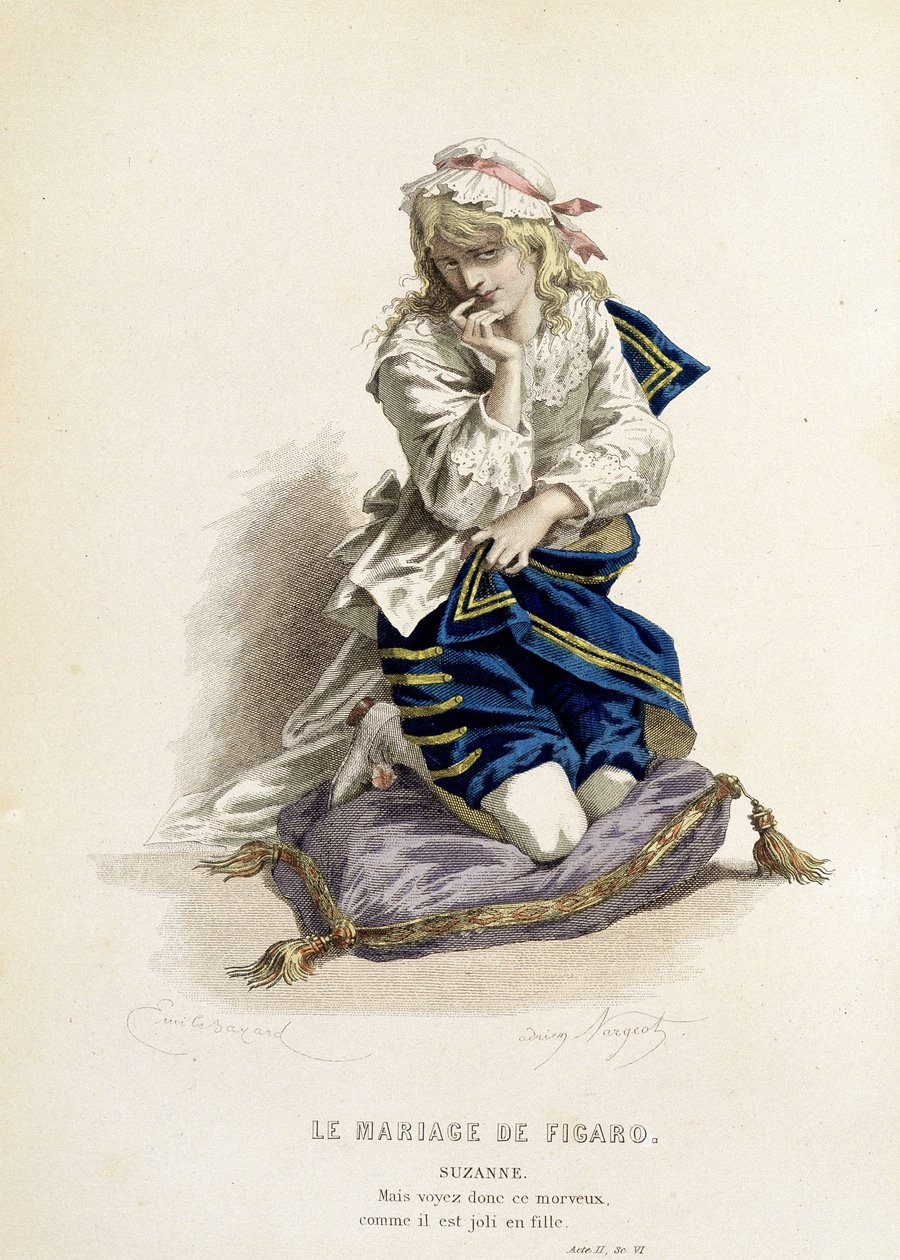 Suzanne en “Las bodas de Fígaro” - en “Obras completas de Beaumarchais”, dibujos de Emile Bayard, ed. Laplace Sanchez & cie, París de Emile Antoine Bayard