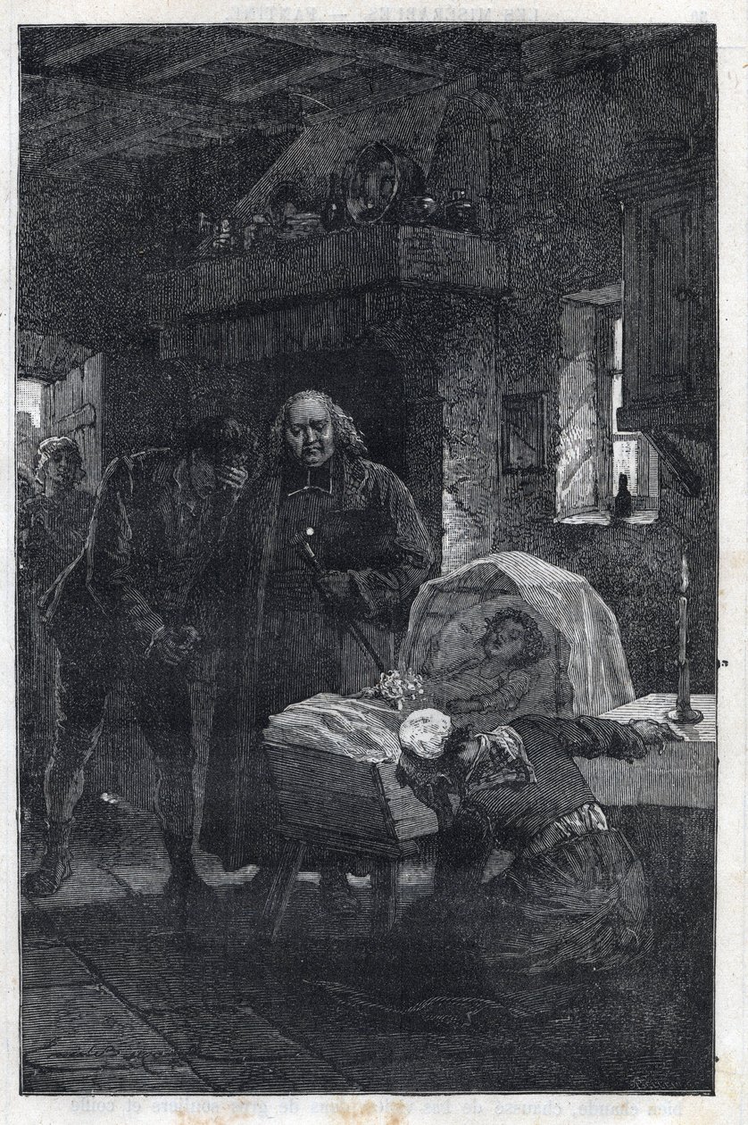 El obispo Myriel con una familia de luto - Ilustración de Emile Bayard para “Los miserables - Primera parte: Fantine” de Victor Hugo 1862 de Emile Antoine Bayard