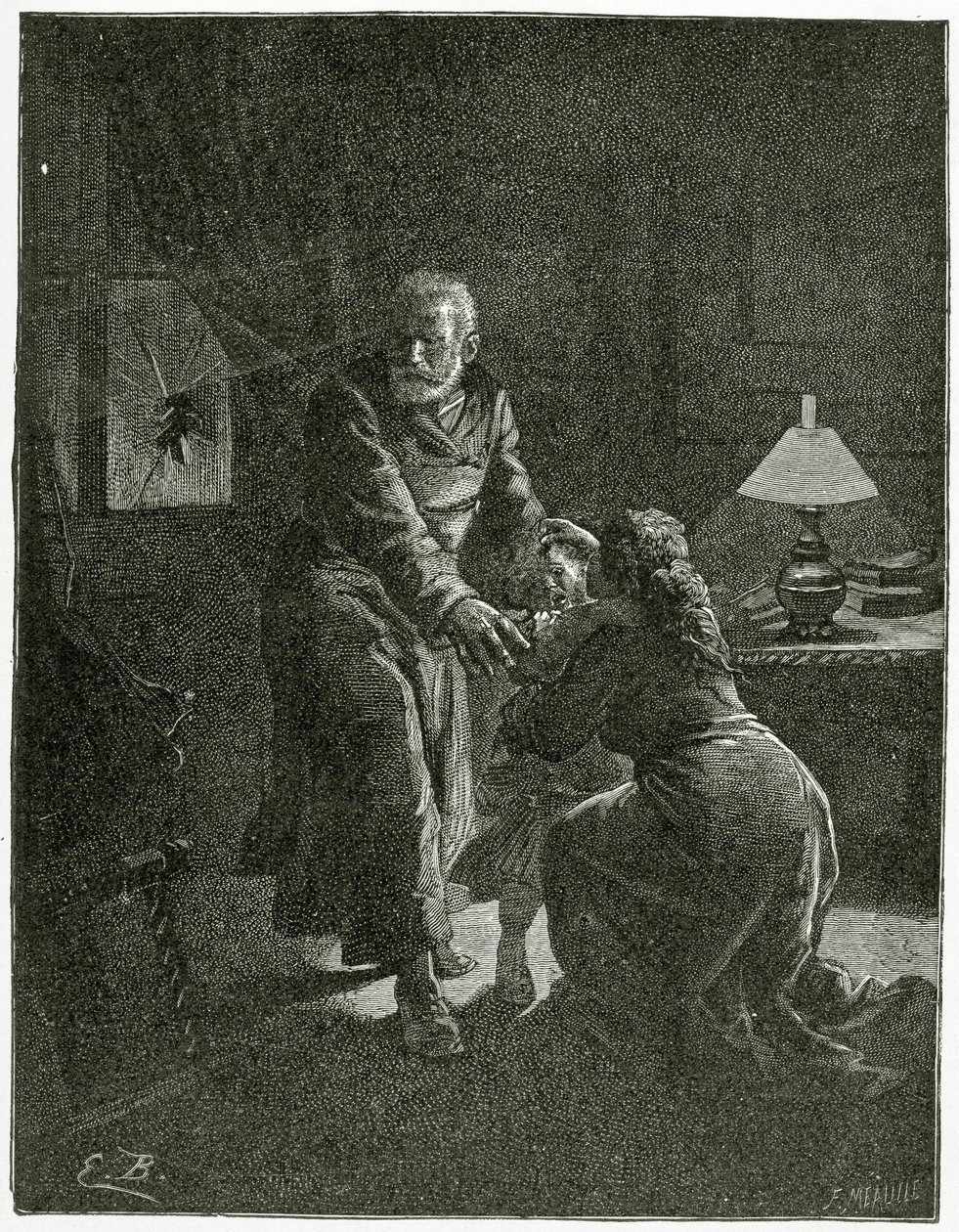 El ataque nocturno Place des Barricades - ilustración de Desde el exilio, siglo XIX de Emile Antoine Bayard