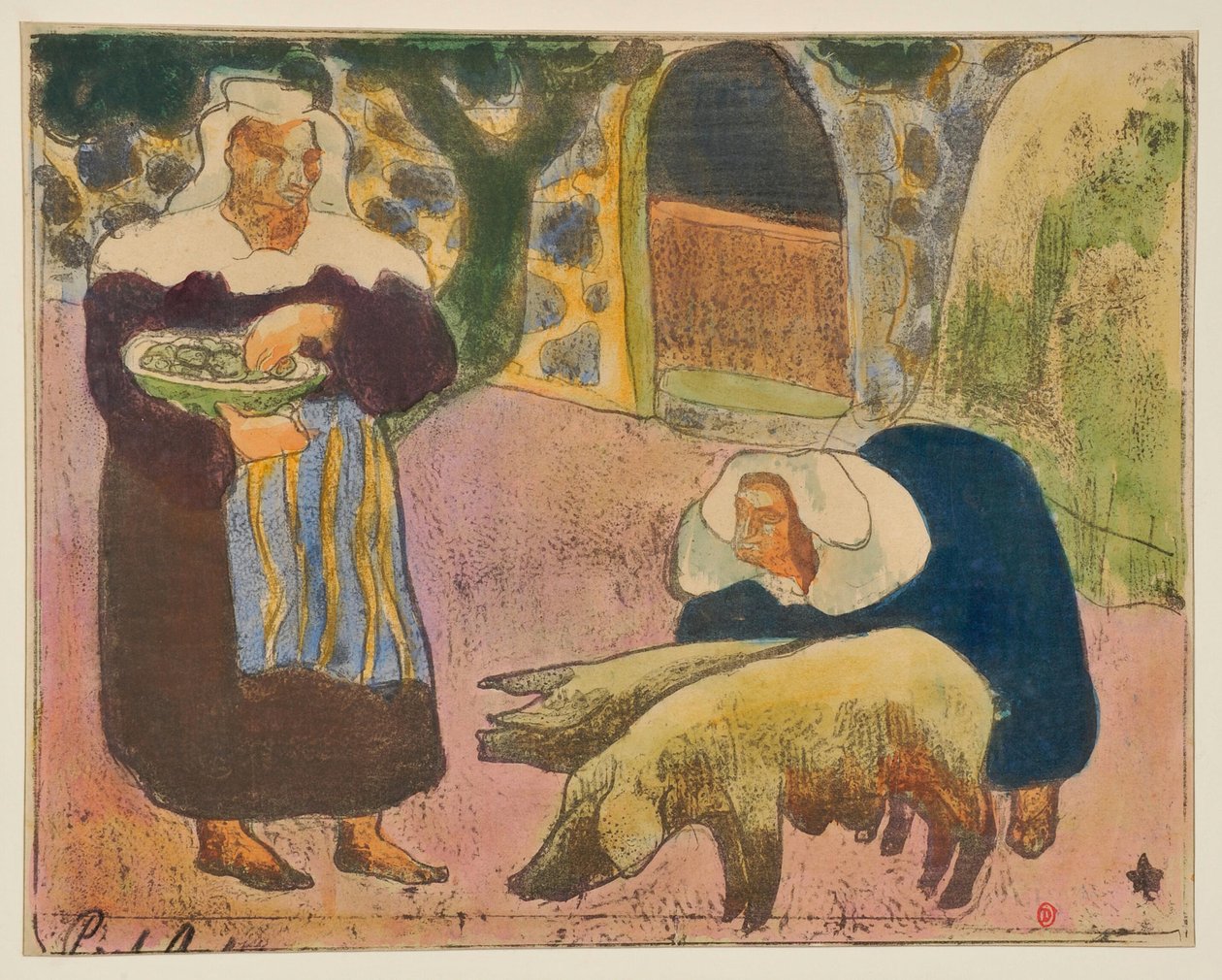 Mujeres bretonas alimentando a los cerdos de Emile Bernard