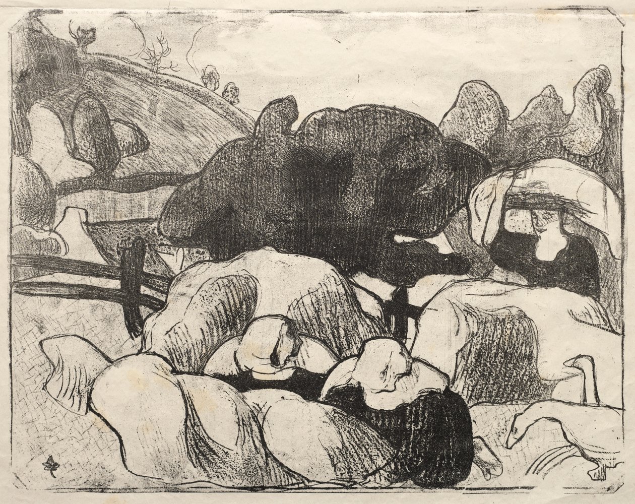 Les Bretonneries: mujeres bretonas haciendo almiares de Emile Bernard