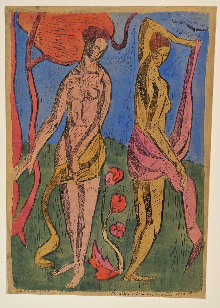 Die Nymphen: Badende mit roten Blumen de Emile Bernard