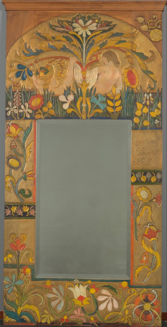 Marco de espejo decorado con plantas, flores y dos figuras femeninas de Emile Bernard