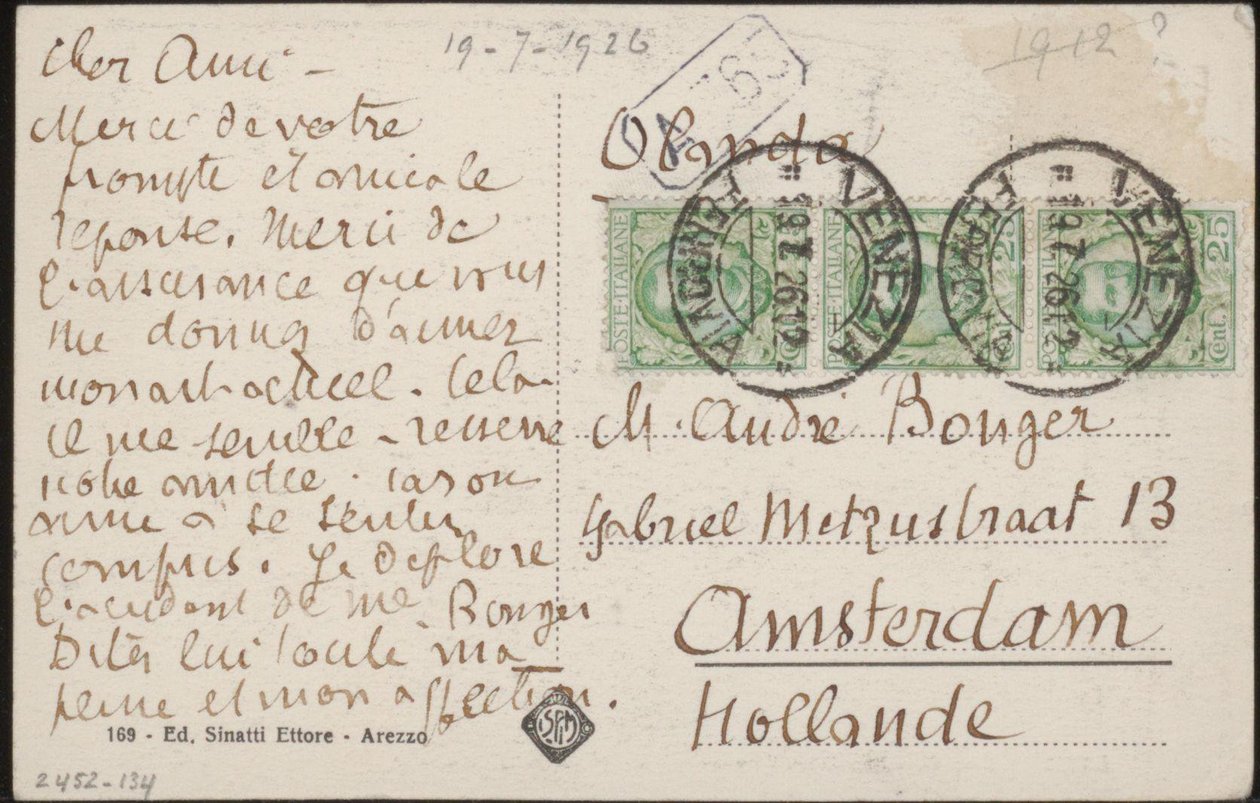 Tarjeta postal a Andries Bonger de Emile Bernard