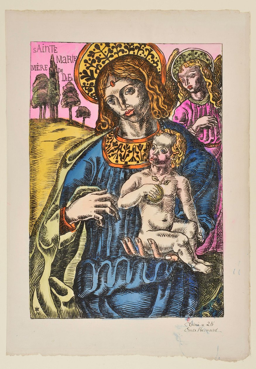 Sainte Marie Mutter Gottes: Die Jungfrau und der Engel mit Nimbus de Emile Bernard