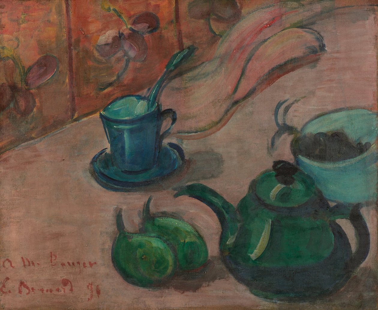 Naturaleza muerta con tetera, taza y fruta, 1890 de Emile Bernard