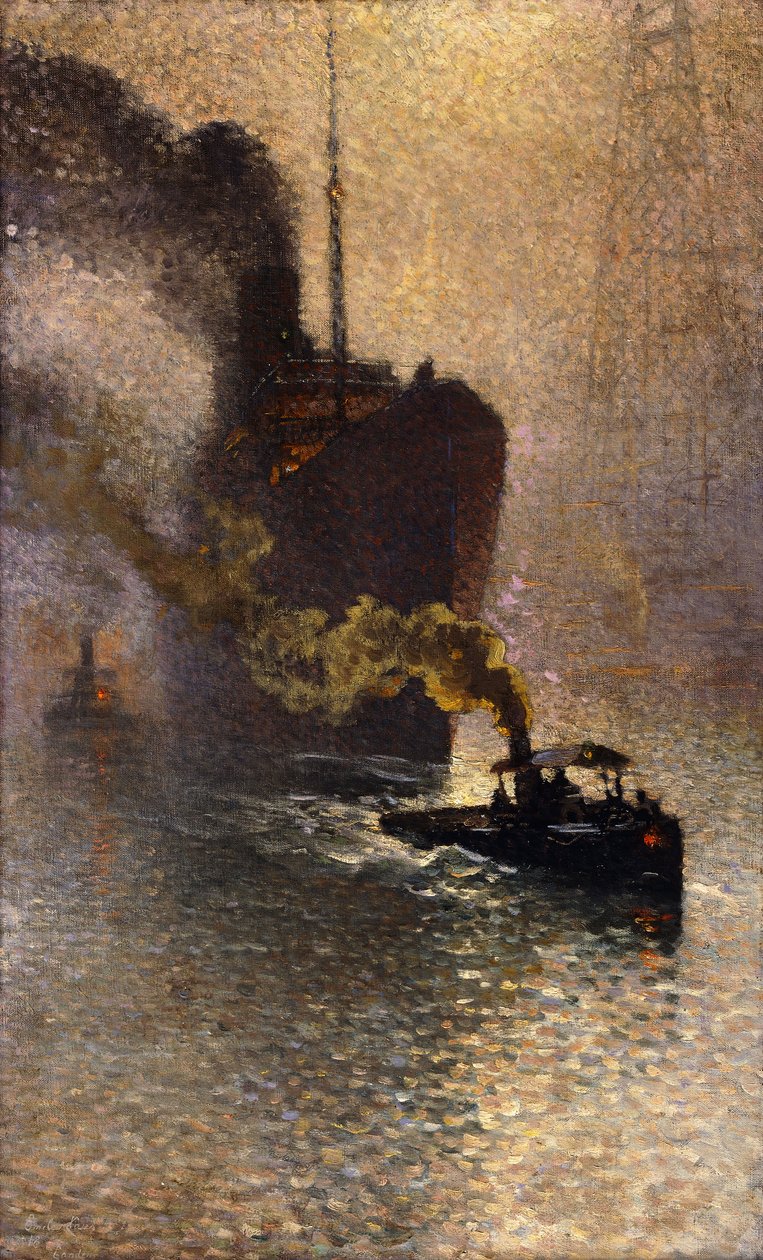 Remolque en el Támesis en la niebla, 1918 de Emile Claus