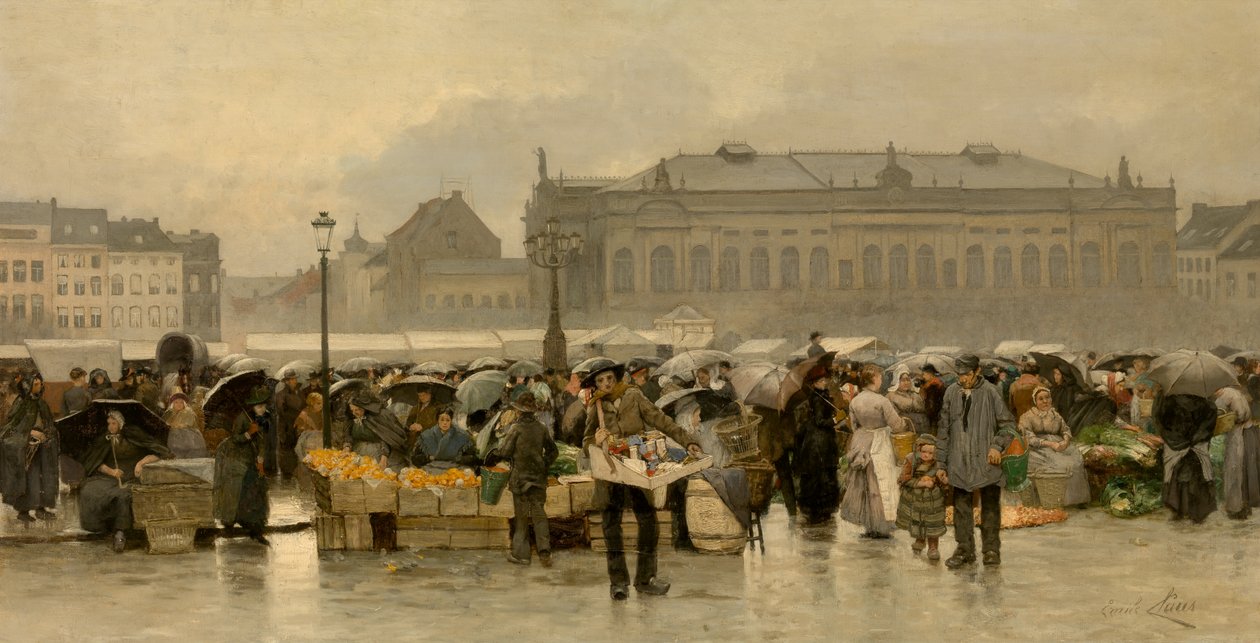 El mercado frente al teatro de Amberes (óleo sobre lienzo) de Emile Claus