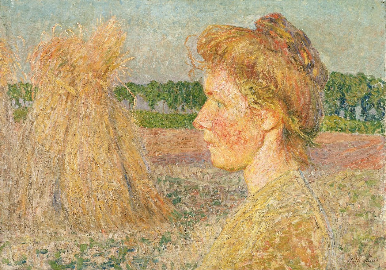 Perfil de mujer y gavillas de trigo de Emile Claus
