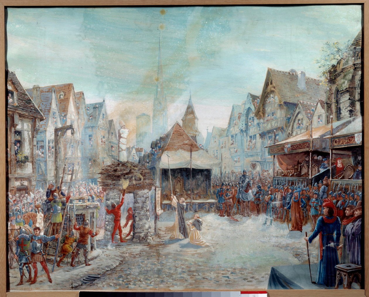 Guerra de los Cien Años: "Juana de Arco (1412-1431) es conducida al carnicero" (Plaza del Viejo Marqués de Ruán). Pintura de Emile Deshays (1875-1946) 1901. Sol. 0,73x0,6 m Rouen, Musee des Beaux Arts ¡Atención! La utilización de esta obra puede estar suje de Emile Deshays
