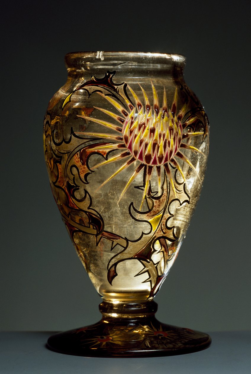 Jarrón de vidrio ahumado con decoraciones de esmalte, ca 1890, por Emile Galle, Nancy, Francia de Emile Galle