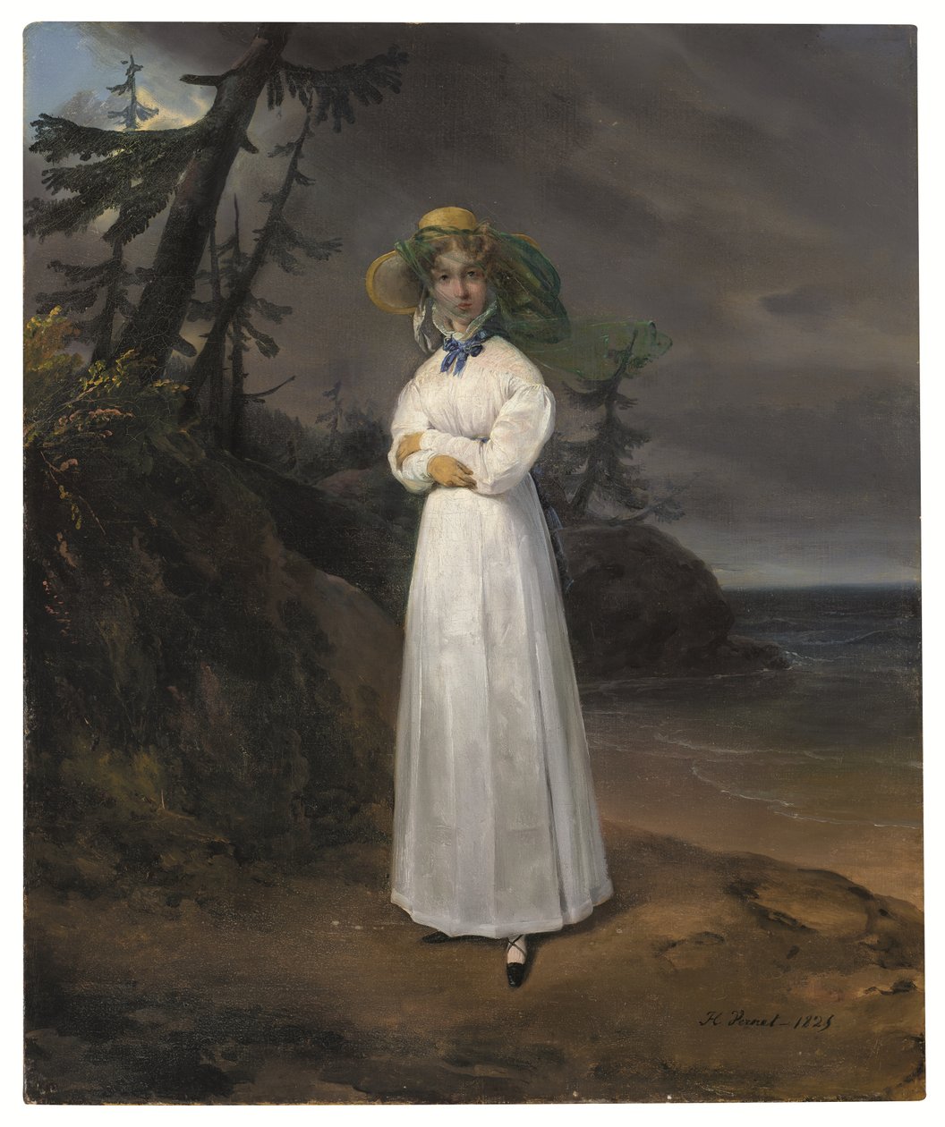 Retrato de la condesa viuda Jean-Henri-Louis Greffulhe en un paisaje de Emile Jean Horace Vernet