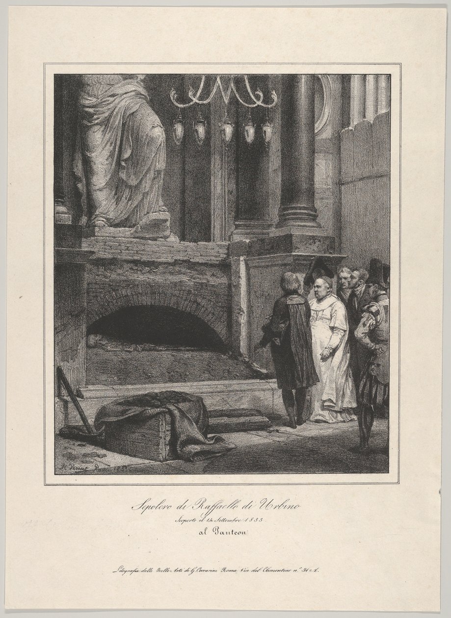La tumba de Rafael, abierta el 14 de septiembre de 1833, Panteón, Roma, 1833 de Emile Jean Horace Vernet