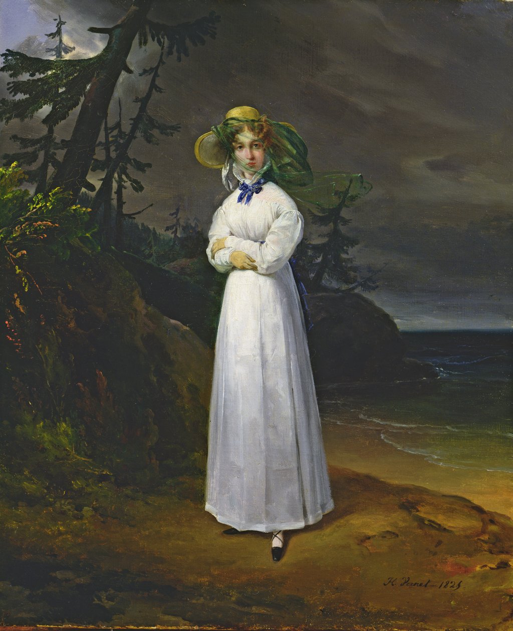 Niña joven en un paisaje romántico, 1825 de Emile Jean Horace Vernet