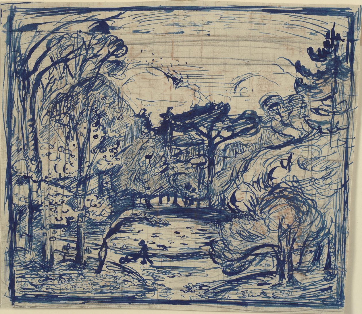 Interior de bosque con leñador. La Côte de Grâce, Honfleur. de Emile Othon Friesz